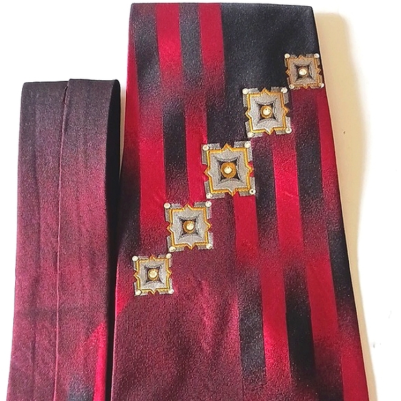 Vintage 100% Silk Diamond   Shape Swarovski Crystal Hand Made Multi-Color Tie - Picture 2 of 10